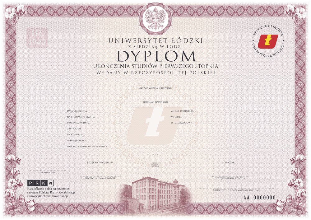 Nowy wzór dyplomu UŁ - wizualizacja. 