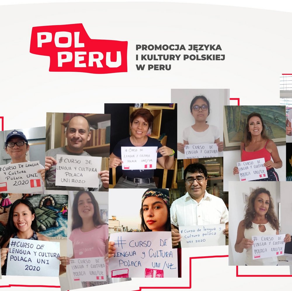 Kilka osób na tle polskiej flagi