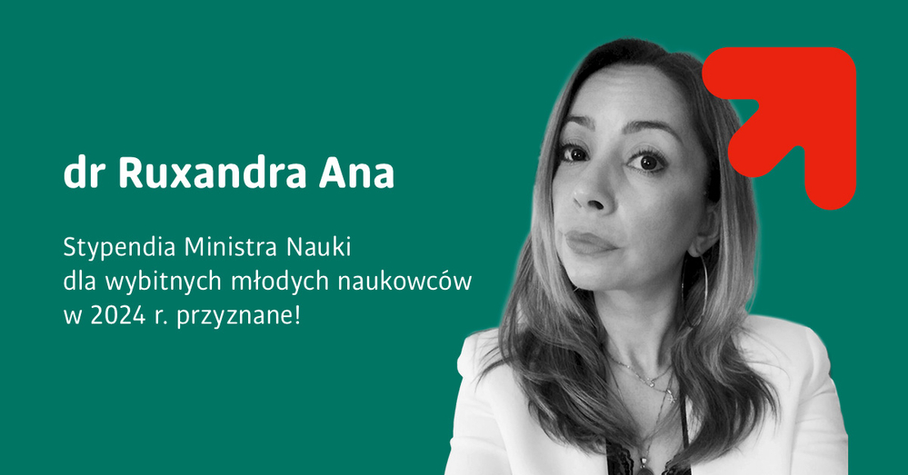 Zdjęcia portretowe dr Ruxandry Any oraz napis Stypendia Ministra Nauki dla wybitnych młodych naukowców w 2024 r. przyznane!