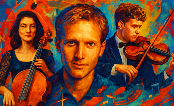 an illustration showing the three concert performers 