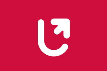 Białe logo w kształcie litery U ze strzałką.