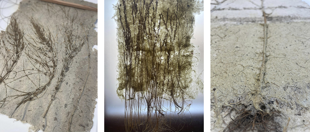 kolaż z prac Zofii Bisiak na papierze czerpanym