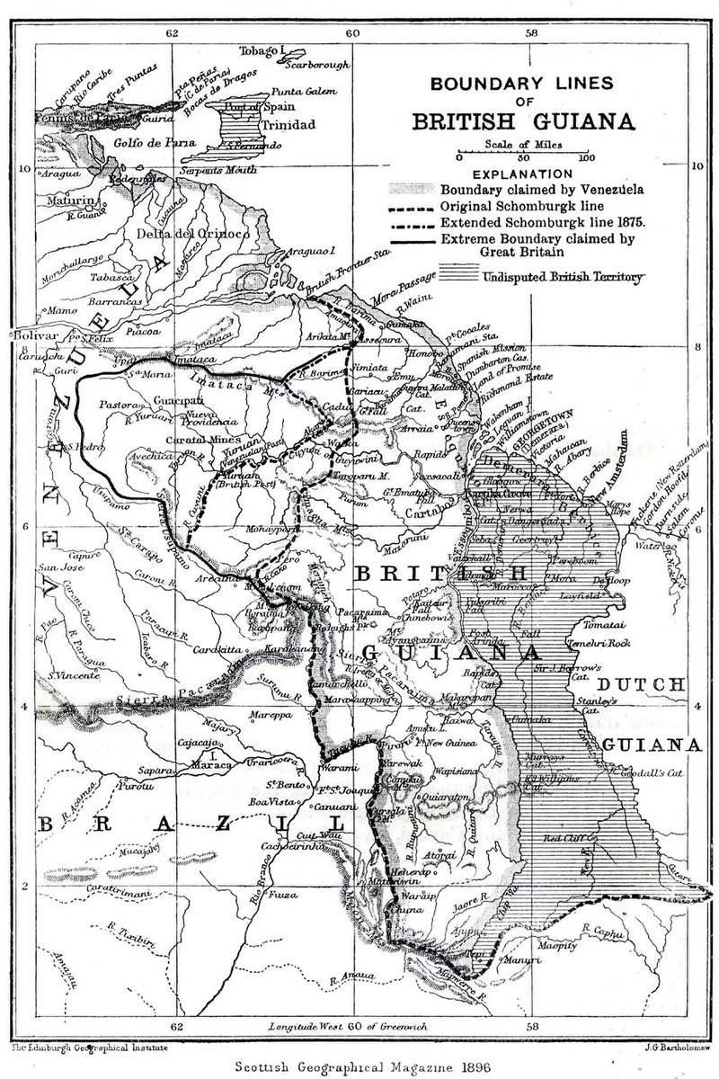 Mapa przebiegu granic pomiędzy Wenezuelą a Gujaną z 1896 r.