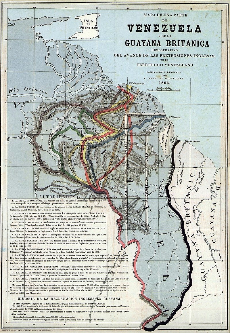 Mapa przebiegu granic pomiędzy Wenezuelą a Gujaną z 1896 r.
