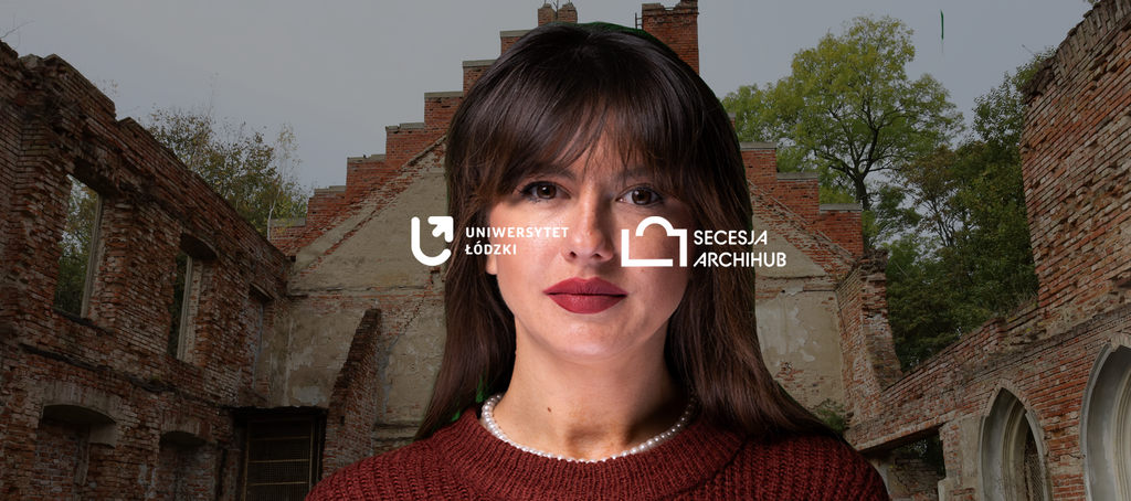 Zdjęcie portretowe dr Anny Majewskiej na tle ruiny budynku