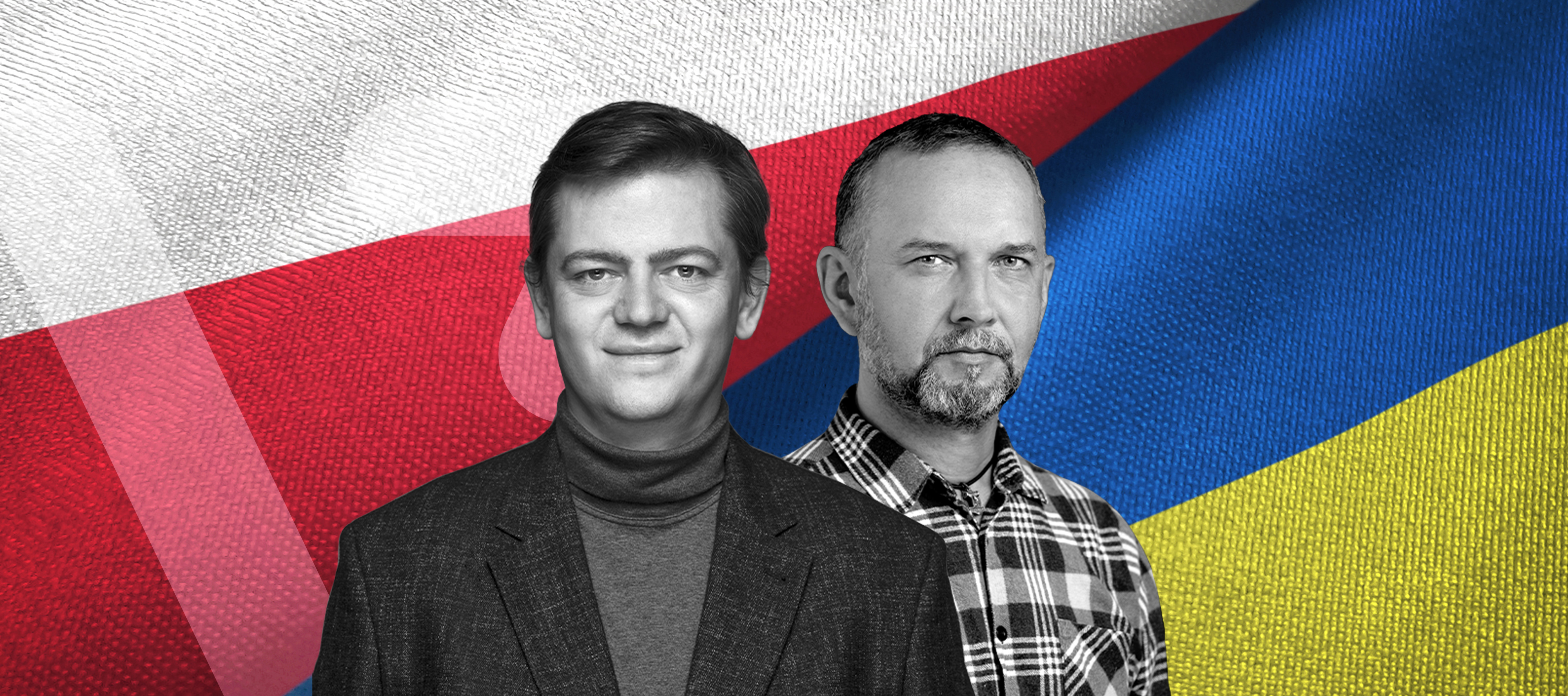 Naukowcy na tle flag Polski i Ukrainy