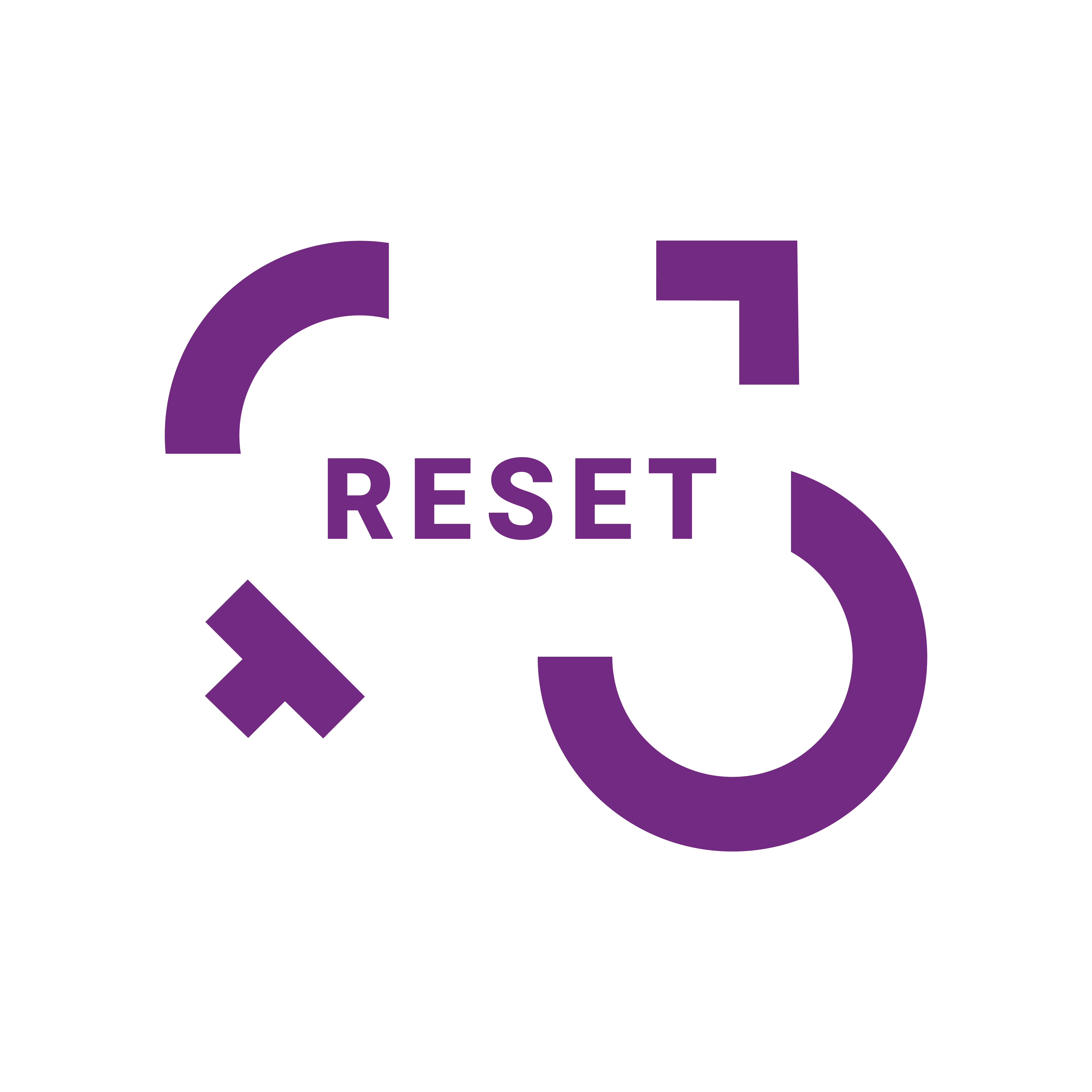 logo projektu z fioletowym napisem RESET