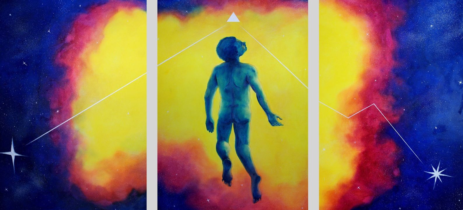 Symbol konferencji - sylwetka człowieka w wielobarwnej przestrzeni.